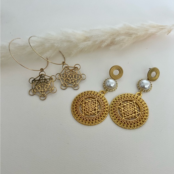 Divine Geometry Earrings -Metatron's Cube Hoops- Yatra Sacred Geometry Earrings - Picture 3 of 15